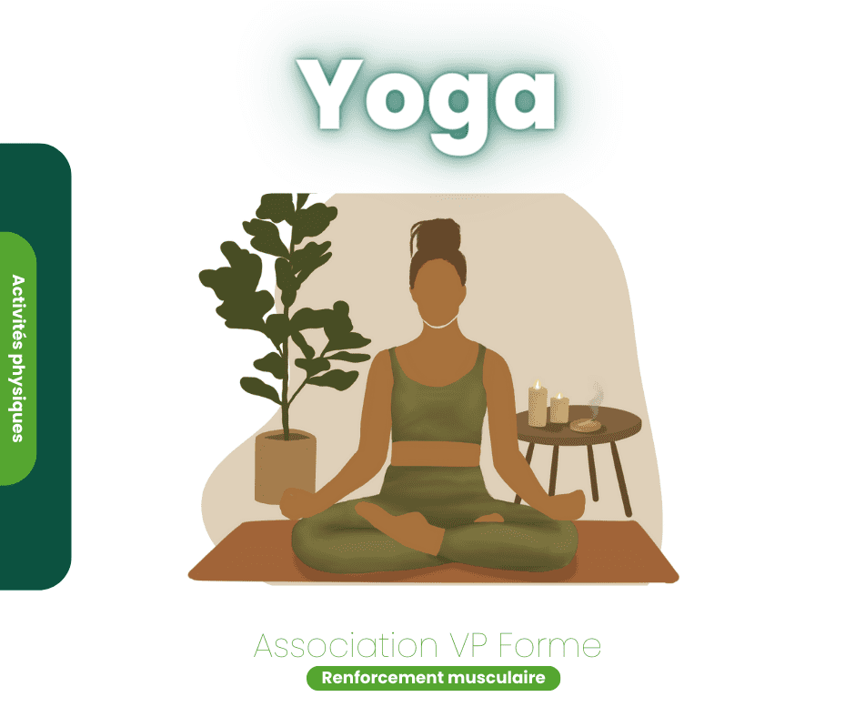 Illustration yoga, femme méditant, plante et bougies.